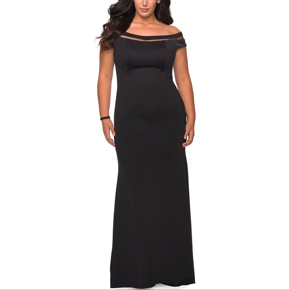 NEW La Femme 29049 Off the Shoulder Sheer Neckline Gown, Size 14W